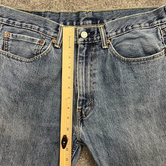 Levis 505 Jeans Mens 34x34 Blue Denim 5-Pocket Mid Rise Straight Leg Zip Fly - Picture 12 of 14